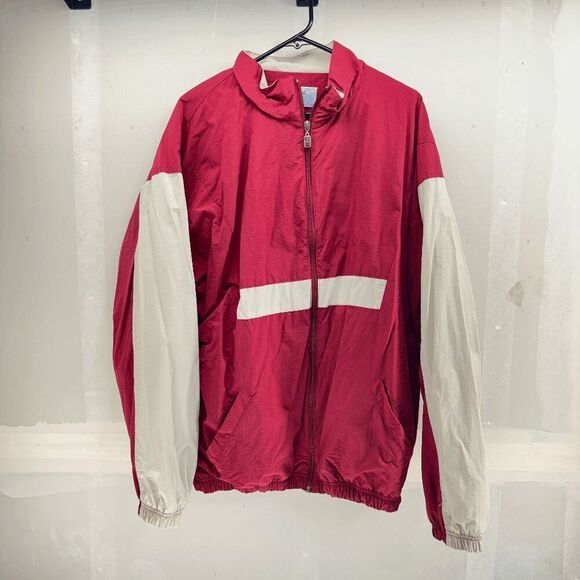 Vintage Russell Athletic Mens XL Windbreaker Track Jacket 90s Full Zip White Red - Picture 1 of 3
